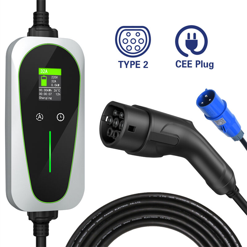 10A 16A 20A 24A 32A Current Adjustable 7KW Home Charger GBT EV Portable Charger With 3Pin Bule CEE Plug