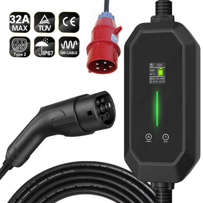 3 Phase AC Charging 22kw 32A Type 2 Portable EV Charger with 5 Pin Red CEE Plug