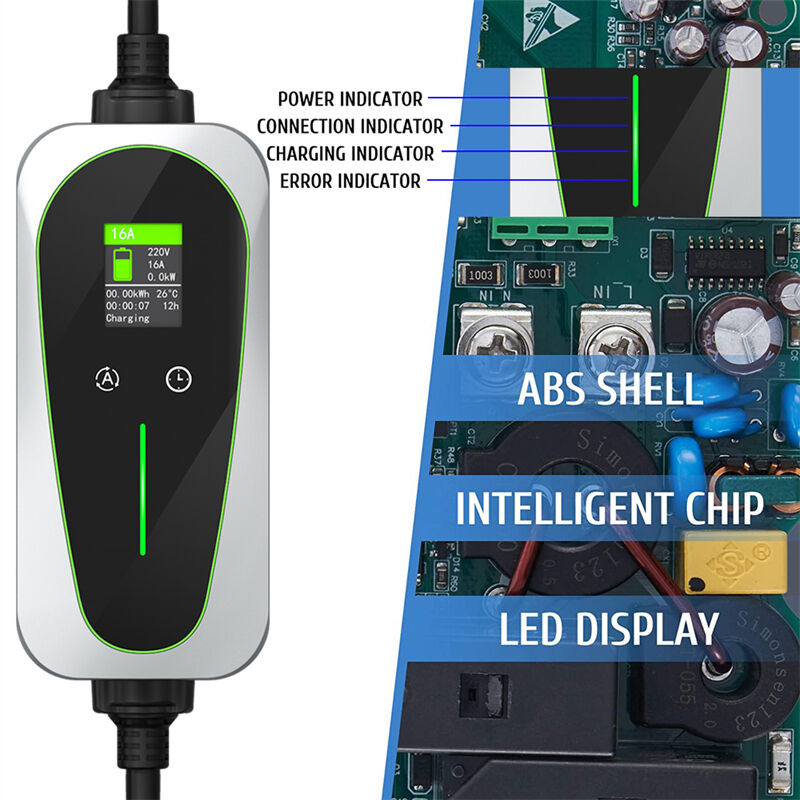 adjustable current and time delay function 16a 3 6kw ip67 led screen type 2 charging cable portable ev charger
