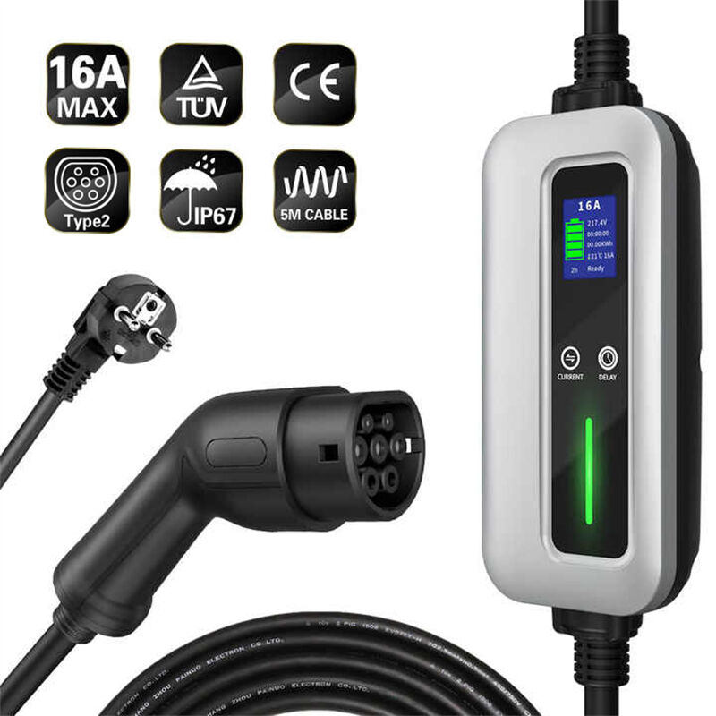 mode 2 ev charger 3 6kw 16a portable charging cable electric car charger with type 2 plug