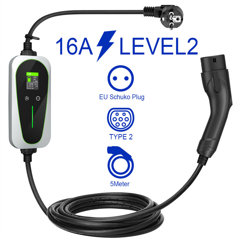 adjustable current and time delay function 16a 3 6kw ip67 led screen type 2 charging cable portable ev charger