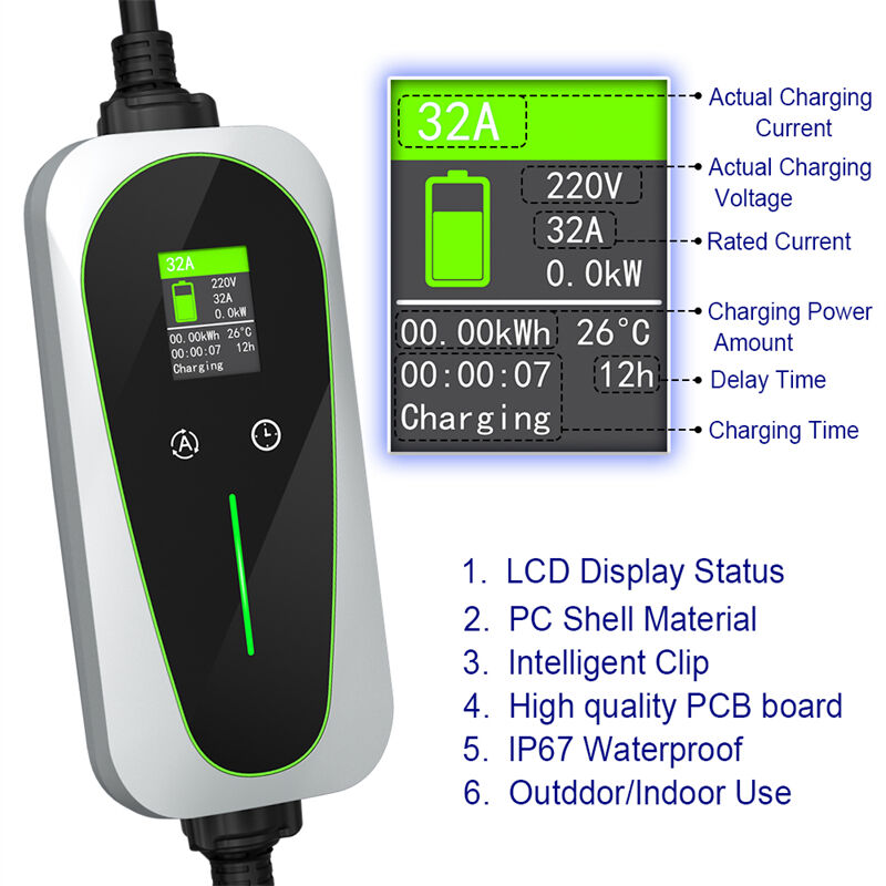 تنظیم جریان 10A 16A 20A 24A 32A شارژر منزلی 7KW GBT شارژر EV پورتابل با پلاگ آبی CEE 3 پین - Image 3
